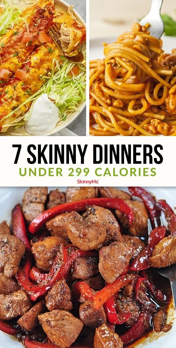 Healthy skinny dinners under 299 calories served on a plate