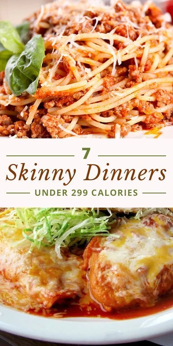 Delicious skinny dinners under 299 calories presented on a colorful plate