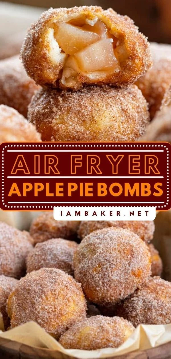 Air Fryer Apple Pie Bombs with golden crust and apple filling