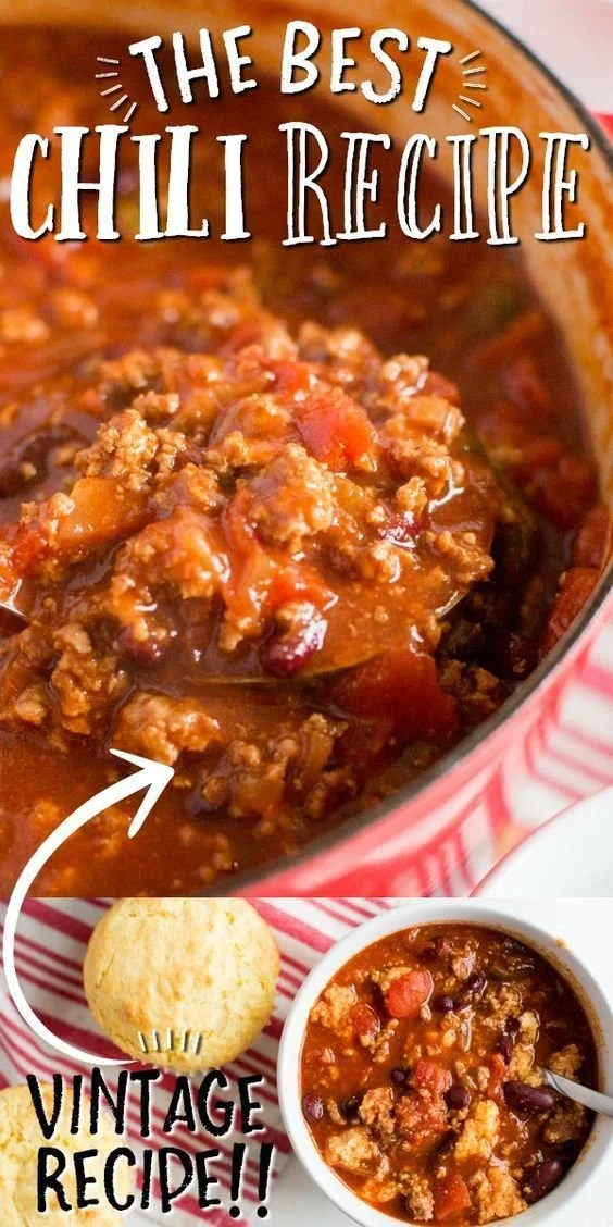 Delicious bowl of best-ever beef chili topped with fresh herbs
