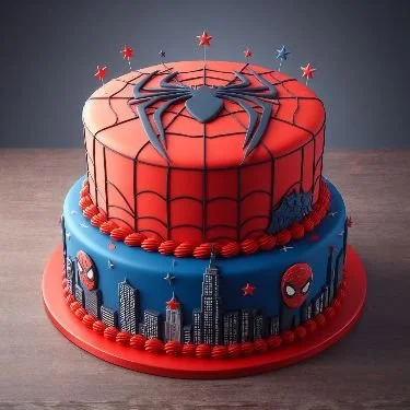 Delicious cake with vibrant frosting and decorative elements.