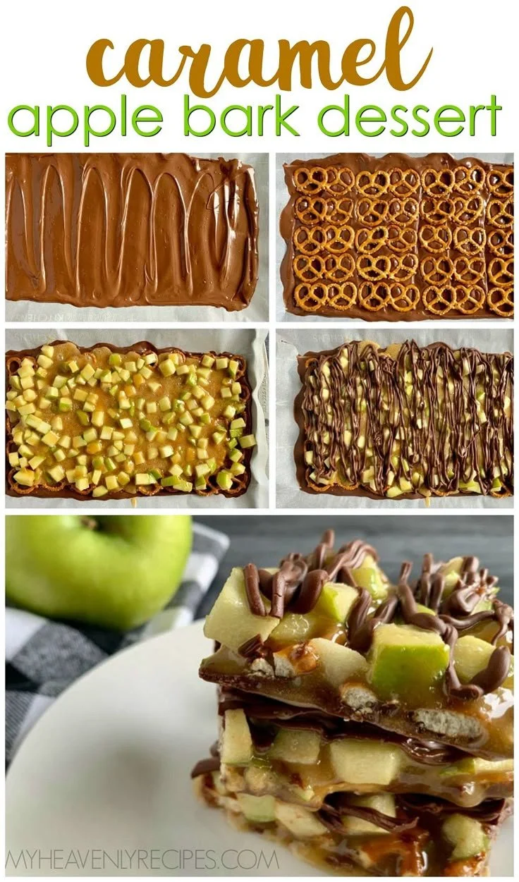 Delicious homemade caramel apple bark with fresh apples and chocolate.