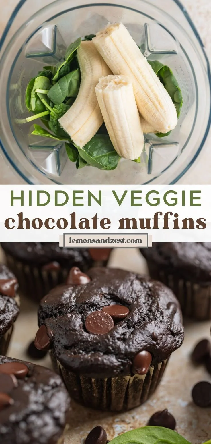 Delicious Chocolate Spinach Muffins with a rich chocolate flavor and healthy greens