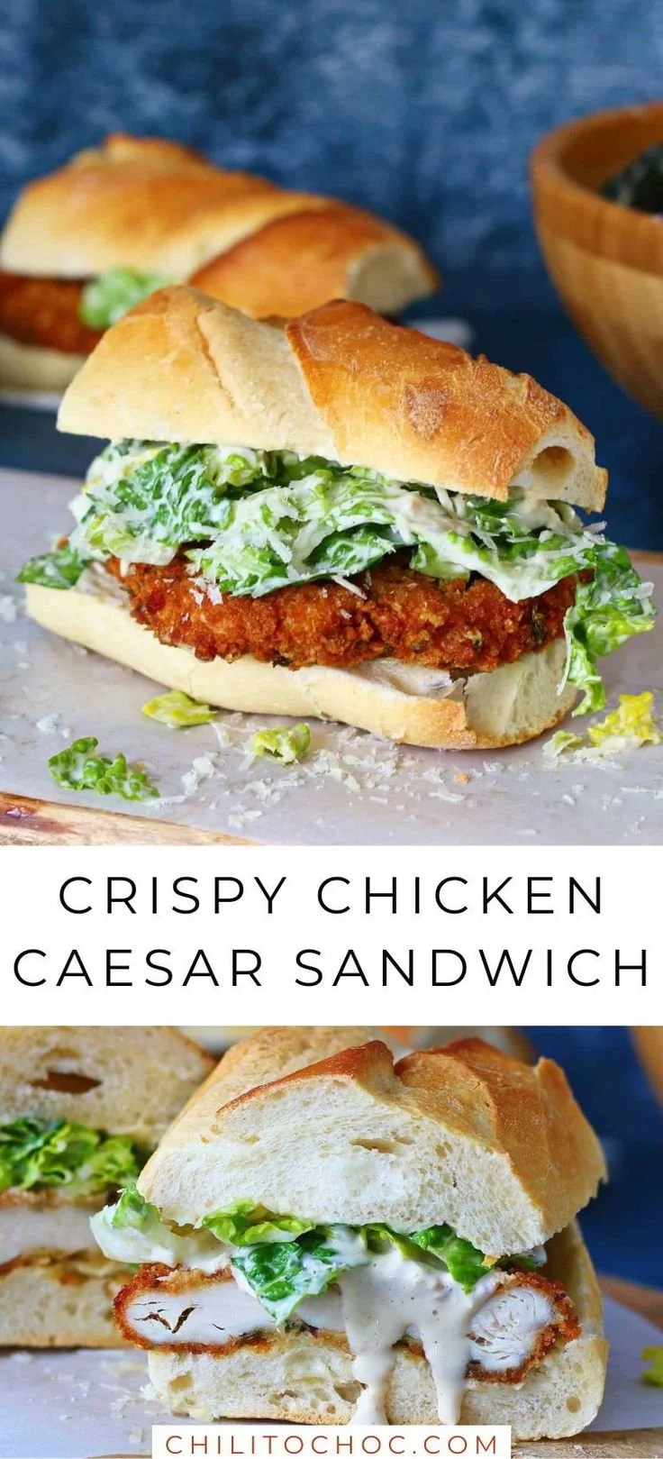 Crispy Chicken Caesar Sandwich with lettuce and Caesar dressing