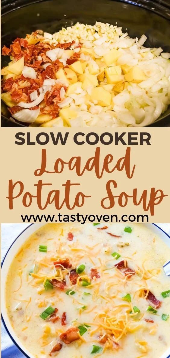 Delicious Crock Pot potato soup served in a bowl with toppings