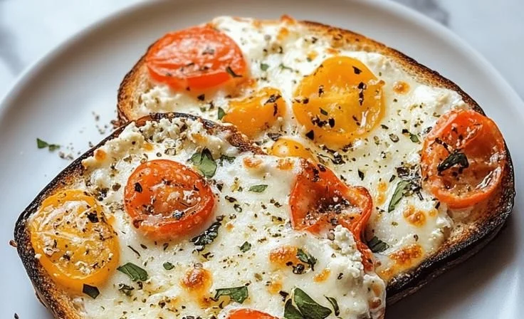 Air fryer cottage cheese pizza toast with cheese and toppings