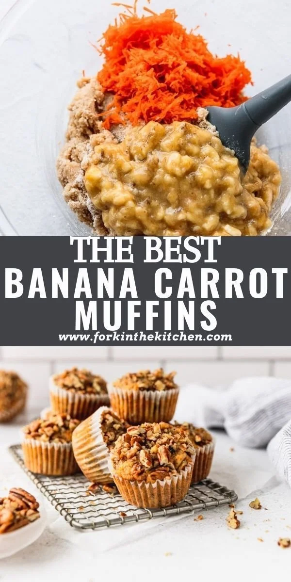 Deliciously baked banana carrot muffins on a cooling rack.