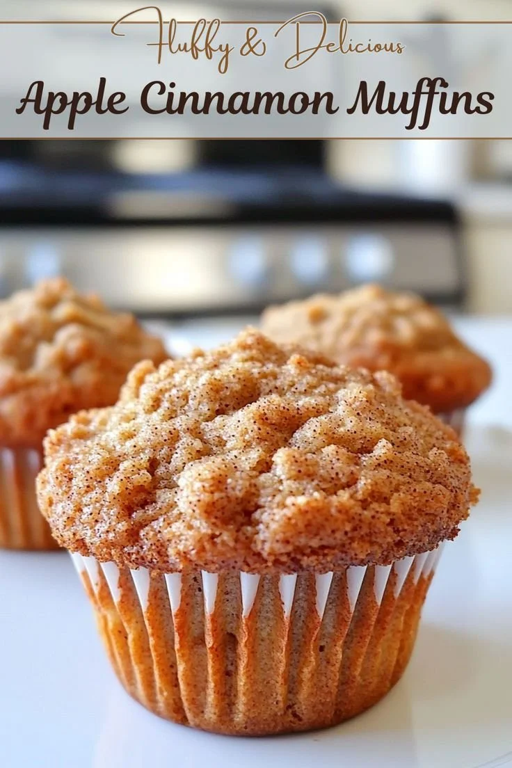 Freshly baked fall apple cinnamon muffins on a wooden table