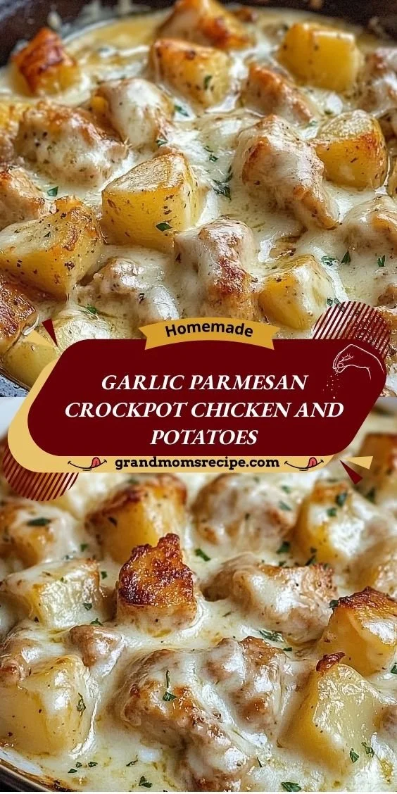 Garlic Parmesan chicken with potatoes cooked in a crockpot