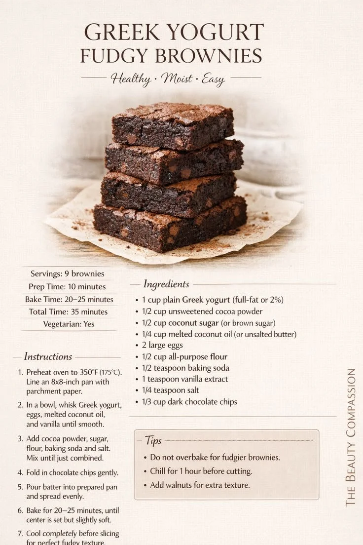 Fudgy Greek Yogurt Brownies on a plate, a healthy dessert recipe.