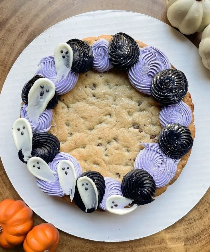 Halloween Ghost Cookie Cake with spooky ghost design and festive decorations.
