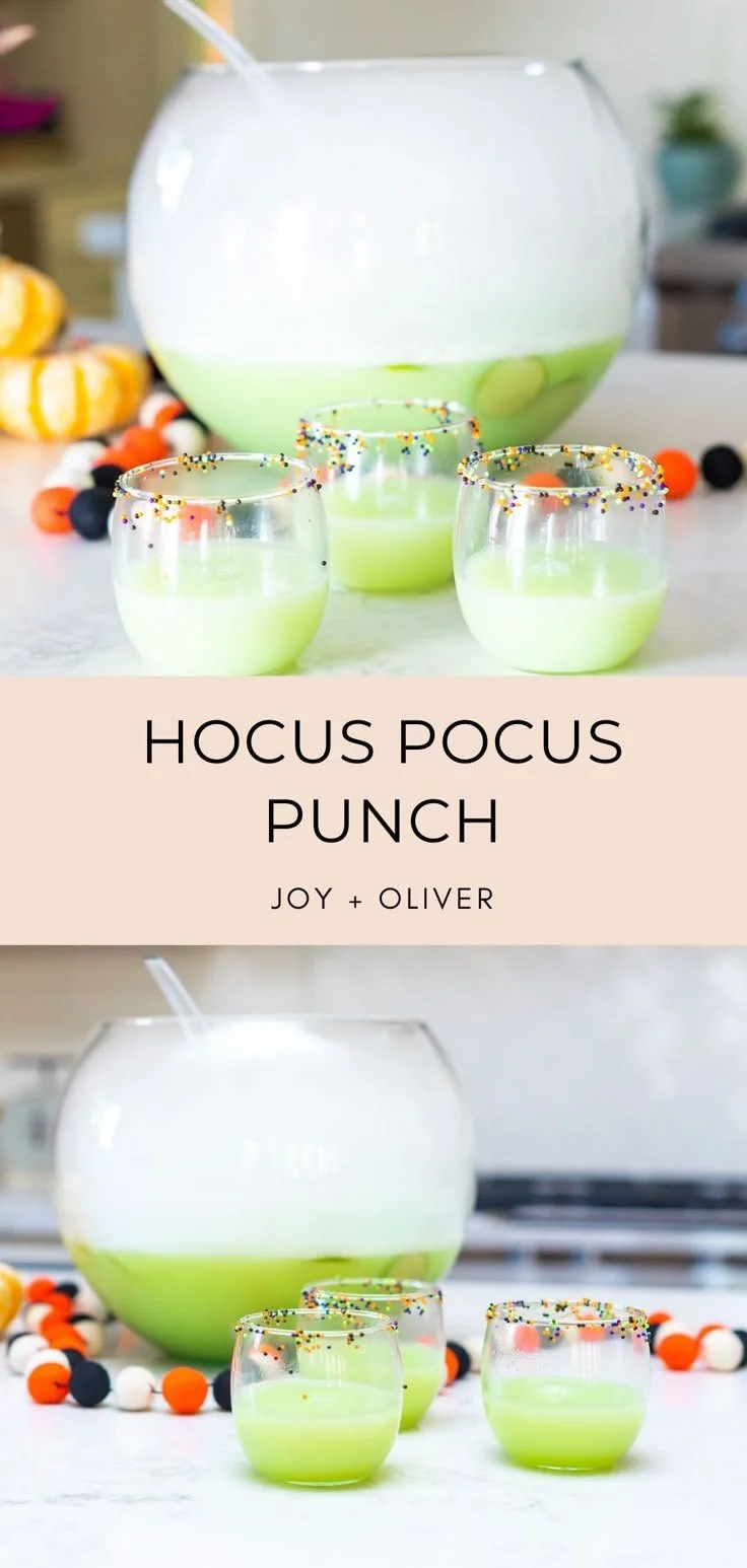 Halloween Hocus Pocus Punch recipe with colorful ingredients and spooky presentation
