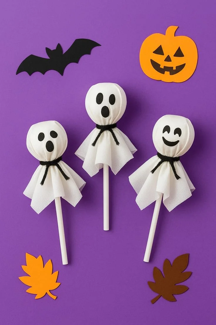 Festive Halloween decorations with pumpkins and ghosts for celebrating Halloween