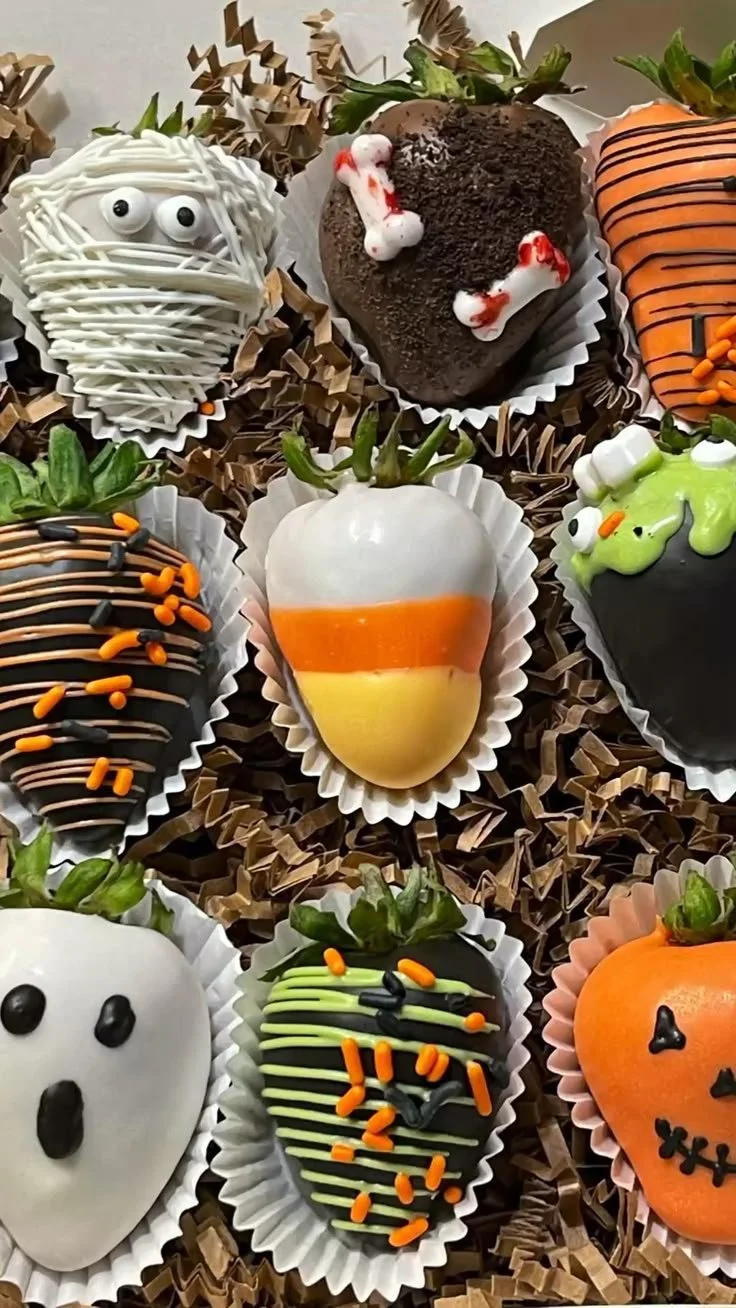 Delicious Halloween strawberries decorated for spooky celebrations