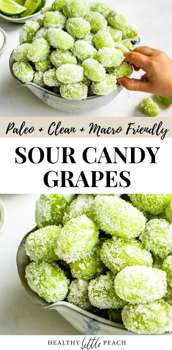 Healthy sour candy frozen grapes recipe for a guilt-free sweet treat.