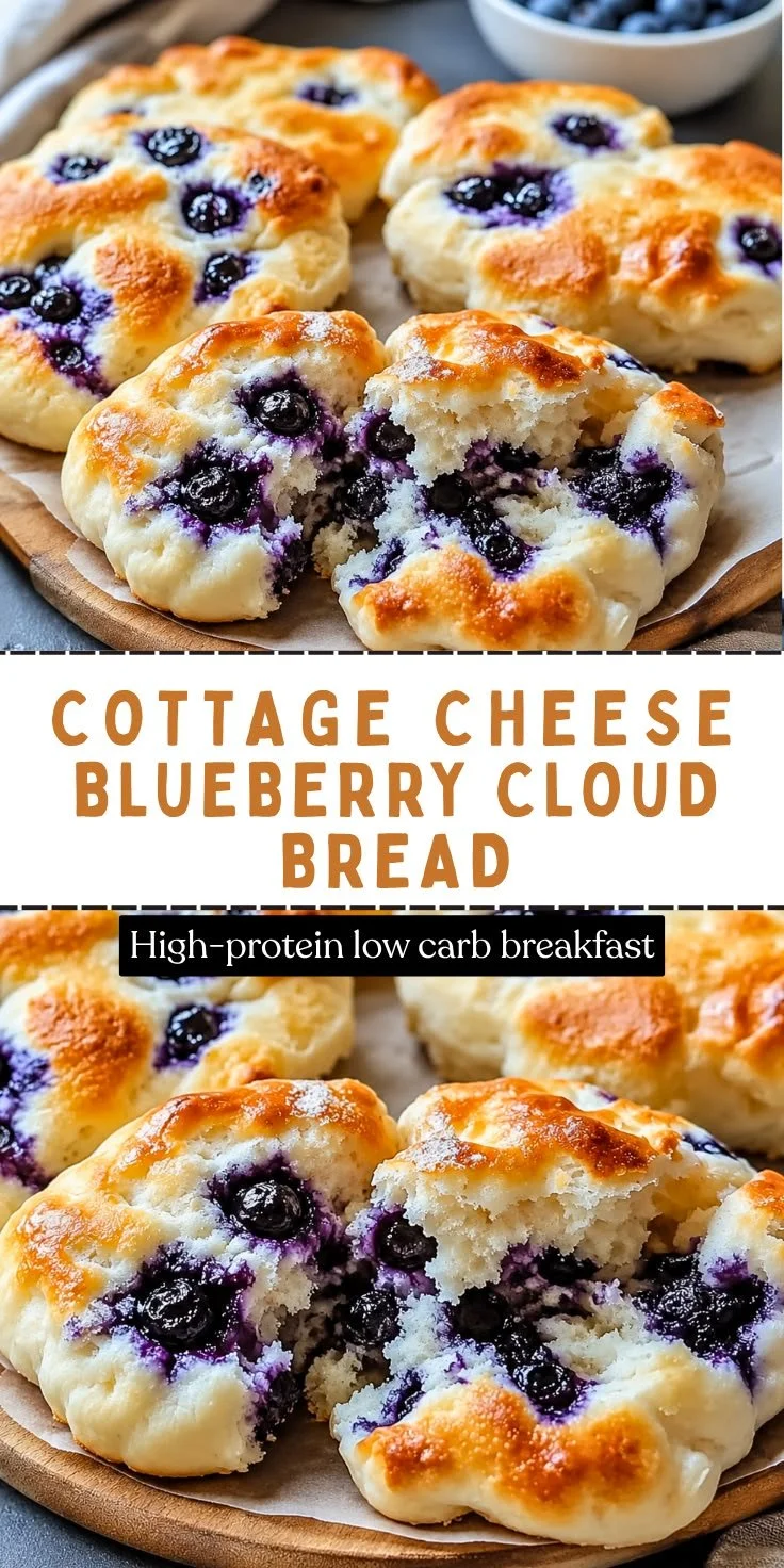 High protein blueberry cloud bread made with cottage cheese, fluffy and healthy