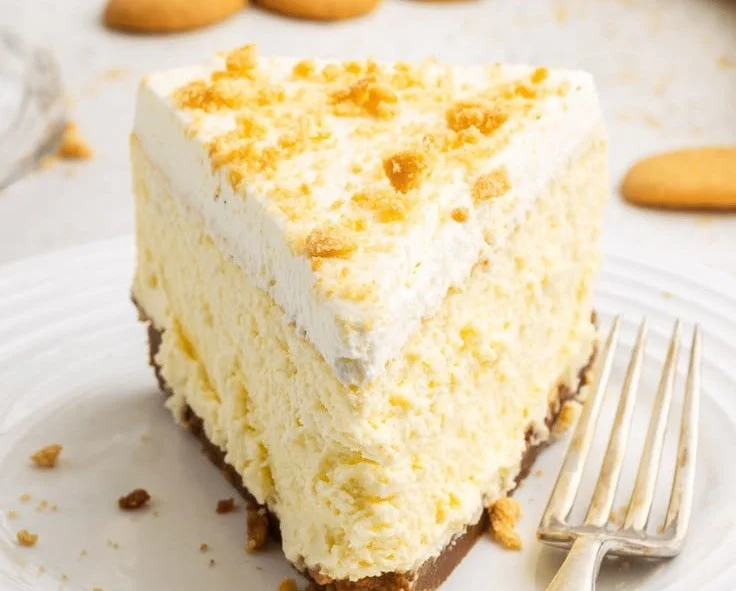 Delicious Keto Banana Pudding Cheesecake topped with banana slices