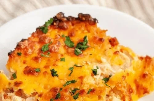 Delicious King Ranch Casserole served in a colorful dish