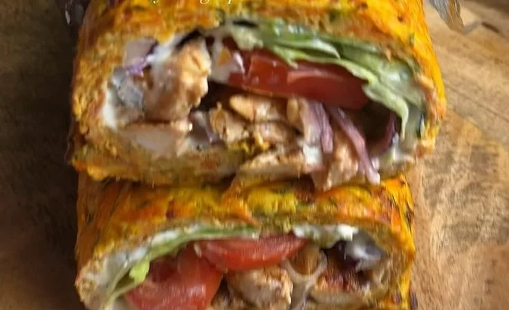 Delicious low carb wrap filled with high protein ingredients for a healthy meal.