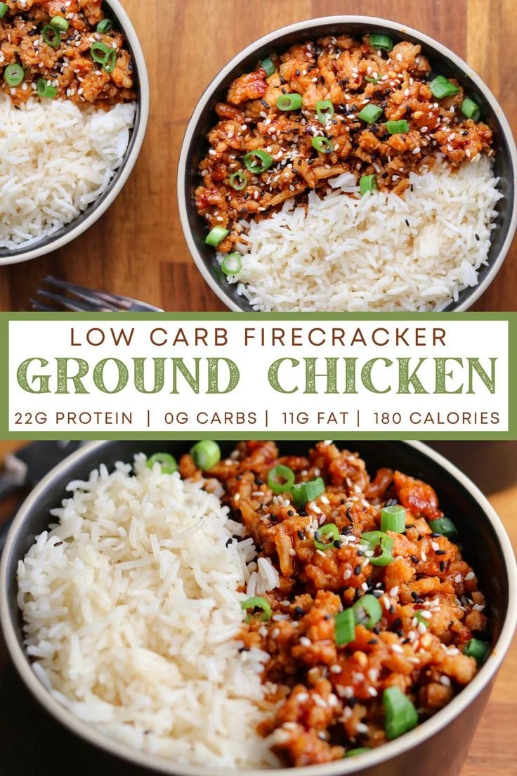 Low Carb Firecracker Ground Chicken dish with colorful vegetables