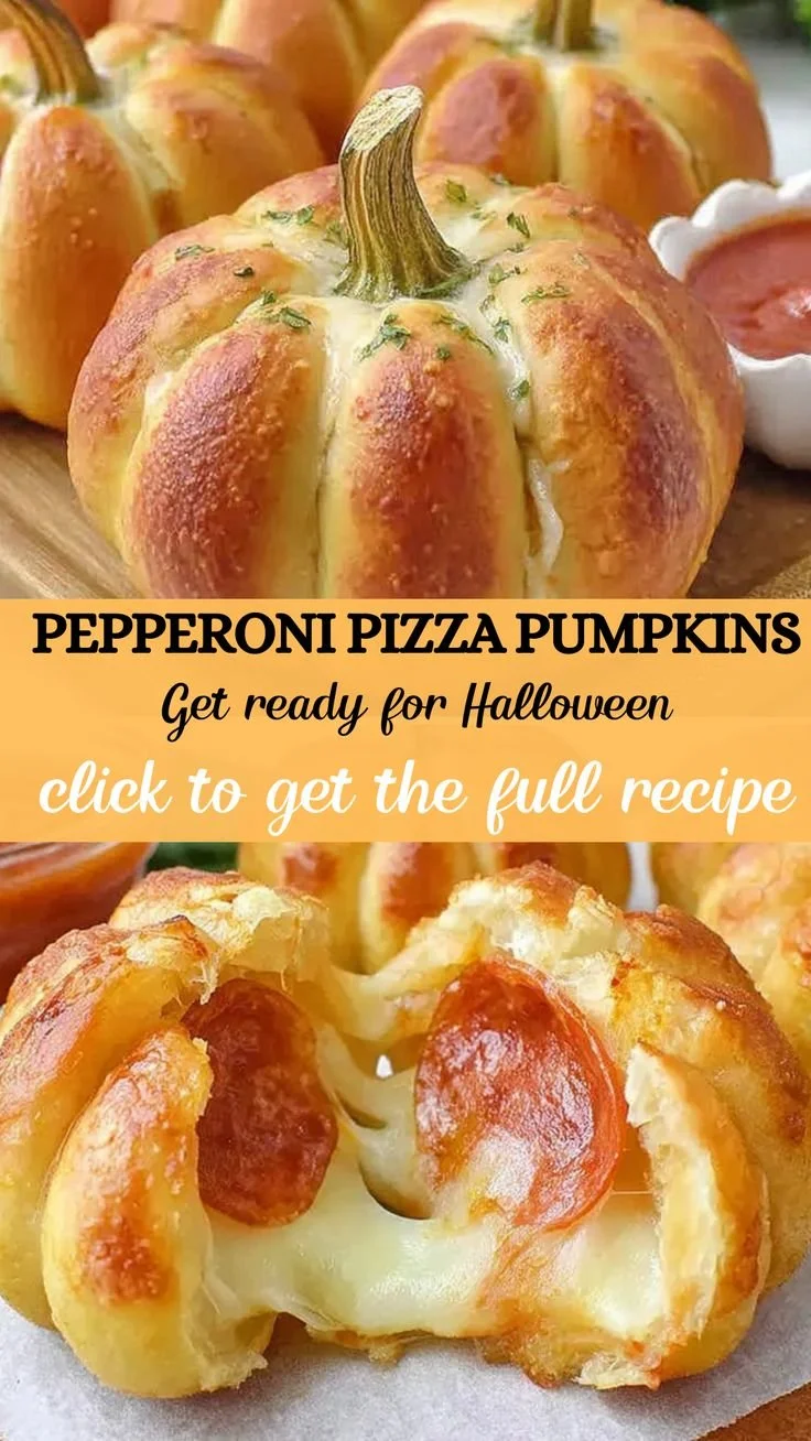 A creative display of Pepperoni Pizza Pumpkins, perfect festive treats for Halloween.
