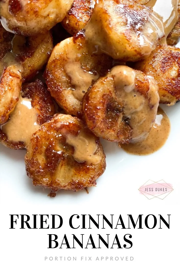 Delicious Portion Fix Fried Cinnamon Bananas served with a sprinkle of cinnamon