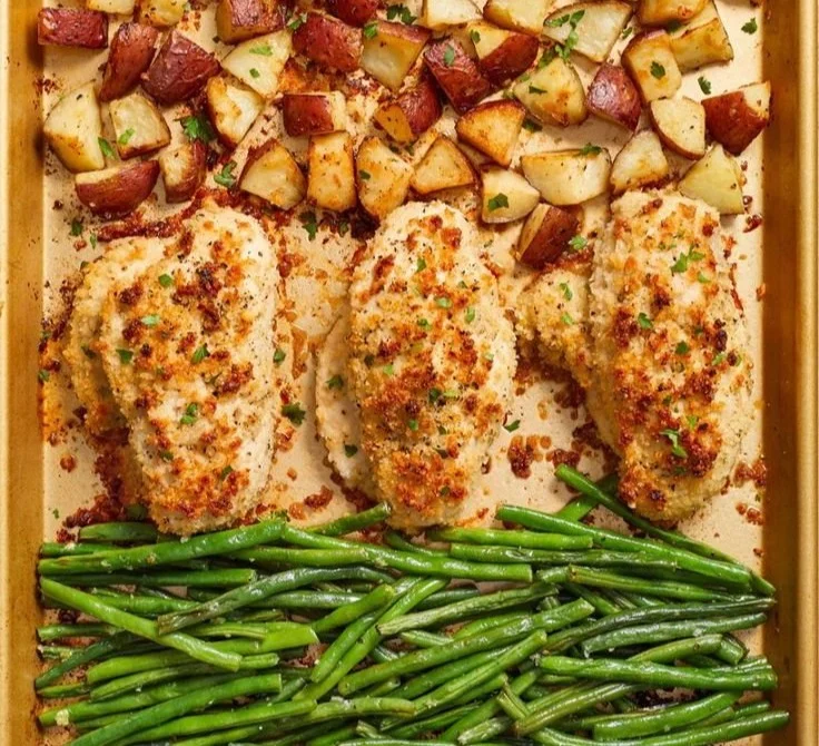 Parmesan Crusted Chicken Sheet Pan Dinner