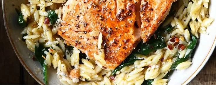 One Skillet Salmon with Lemon Orzo