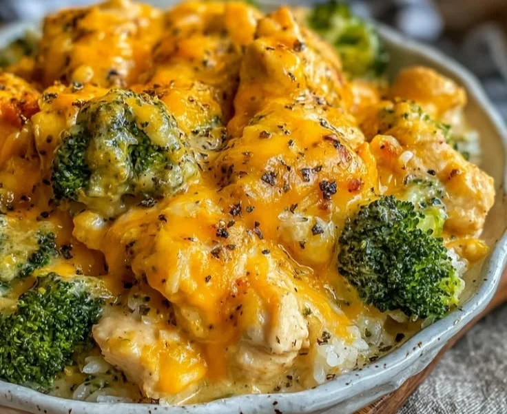 Slow Cooker Cheesy Broccoli Rice with Chicken dish