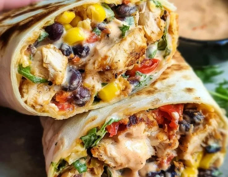 Colorful Southwest Chicken Wraps with fresh ingredients ready for a healthy lunch