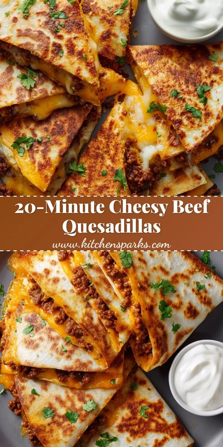 Delicious cheesy ground beef quesadillas ready in 20 minutes.