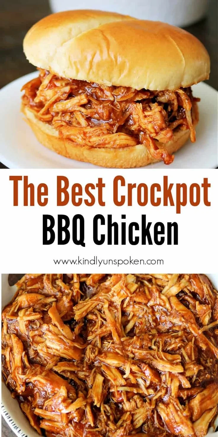 Delicious Crockpot BBQ Chicken served on a plate with a side of coleslaw.