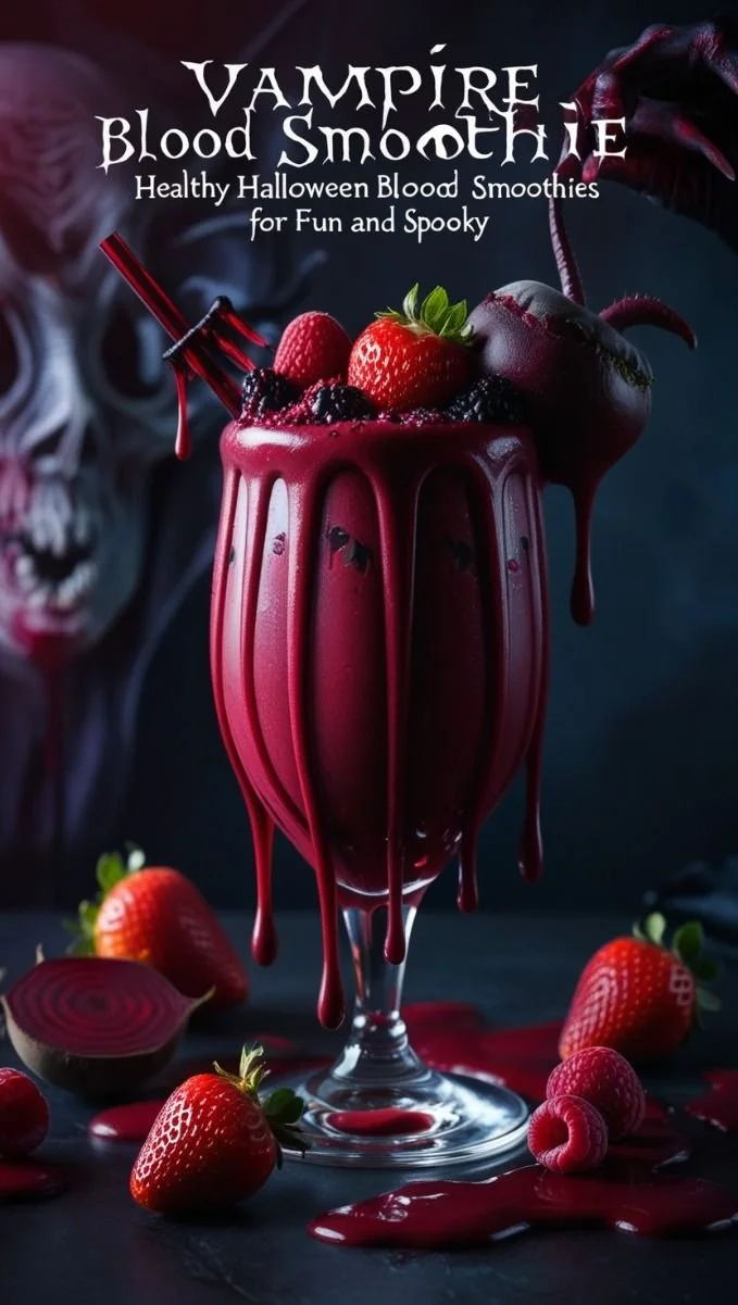 Vampire Blood Smoothie - a spooky festive red Halloween drink