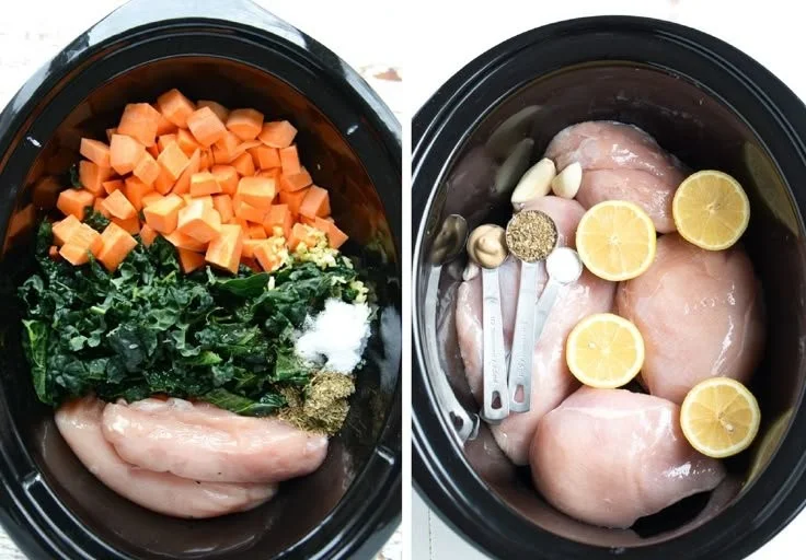 Whole30 Crockpot Dinner Recipe with fresh ingredients in a slow cooker